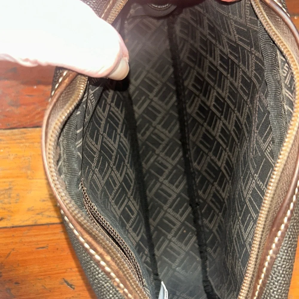 Dunhill Clutch Travel Bag Charcoal Gray Brown Leather Gold